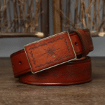Ceinture western cuir marron boucle vintage amérindien (5)