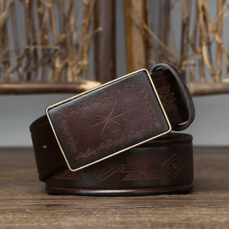 Ceinture western cuir marron boucle vintage amérindien (8)