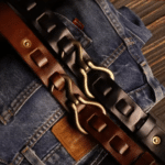 Ceinture western en cuir marron à fermoir crochet vintage (4)