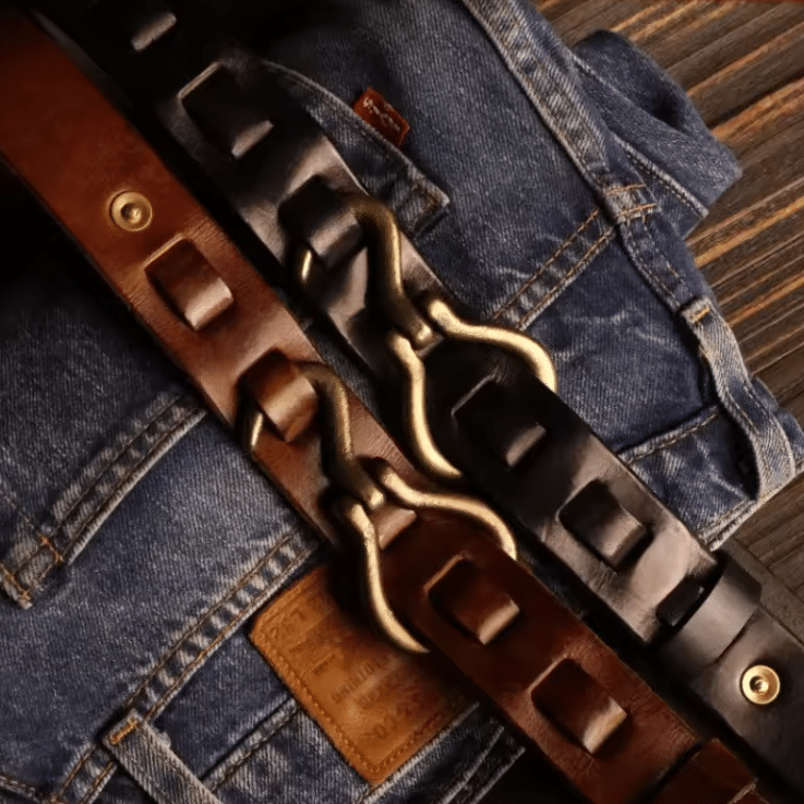 Ceinture western en cuir marron à fermoir crochet vintage (4)