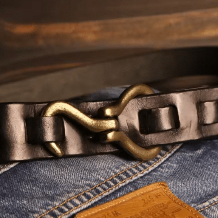 Ceinture western en cuir marron à fermoir crochet vintage (5)