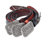 Ceinture western en cuir noir à strass rouges et boucle argentée vintage (3)