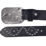 Ceinture western en cuir noir à strass rouges et boucle argentée vintage (5)