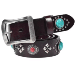 Ceinture western en cuir pierres turquoise et clous argentés