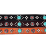 Ceinture western en cuir pierres turquoise et clous argentés (7)