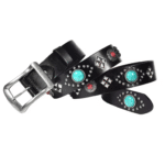 Ceinture western en cuir pierres turquoise et clous argentés (8)