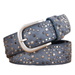 Ceinture western femme bleu effet cuir à clous et étoiles argentés (1)