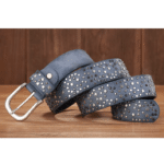 Ceinture western femme bleu effet cuir à clous et étoiles argentés (3)