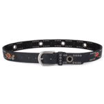 Ceinture western femme noire effet cuir à œillets et fleurs brodées (2)