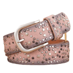 Ceinture western femme rose effet cuir à clous et étoiles argentés (3)
