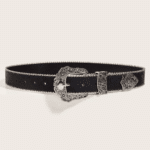 Ceinture western noire à boucle florale gravée style cowboy vintage (3)