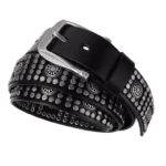 Ceinture western noire à clous argentés et motifs métalliques (5)
