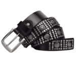 Ceinture western noire à clous argentés et motifs métalliques (6)