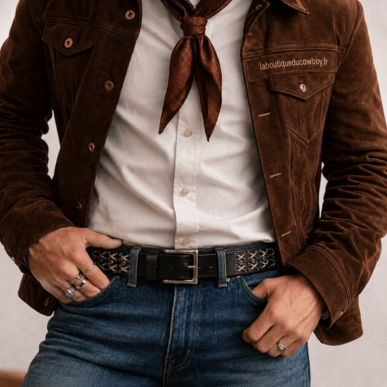 Ceinture western noire cuir et métal hors-la-loi (1)