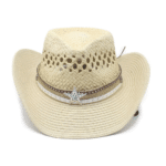 Chapeau Cowboy Femme Paille Beige Étoile Turquoise (2)