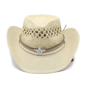 Chapeau Cowboy Femme Paille Beige Étoile Turquoise