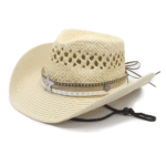 Chapeau Cowboy Femme Paille Beige Étoile Turquoise (3)
