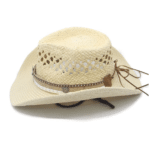 Chapeau Cowboy Femme Paille Beige Étoile Turquoise (4)