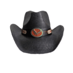 Chapeau Cowboy Noir à Médaillon Aigle Style Western Américain (3)