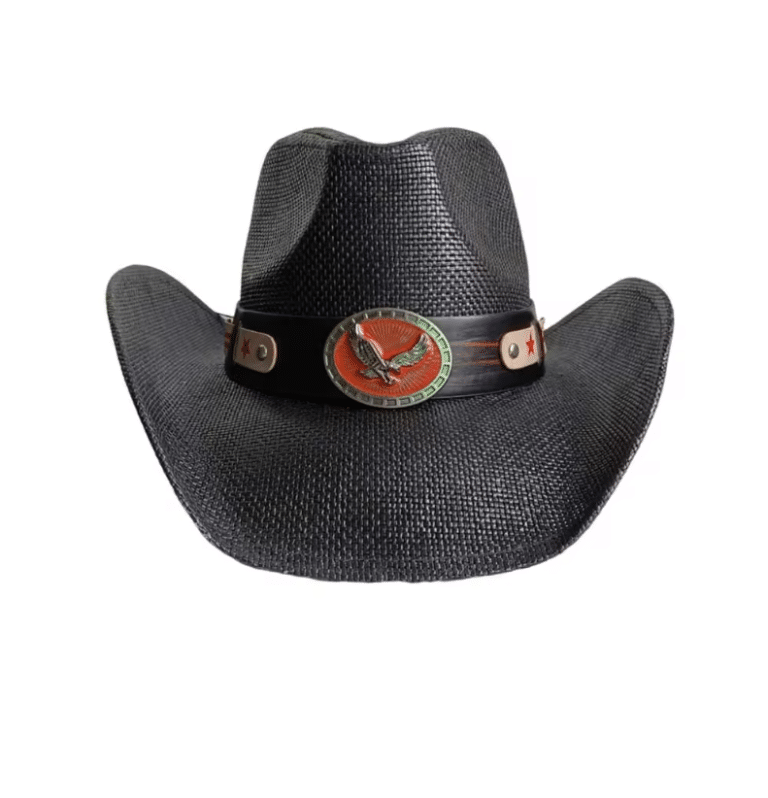 Chapeau Cowboy Noir à Médaillon Aigle Style Western Américain (3)