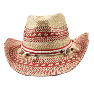 Chapeau Cowboy paille beige rouge coquillages