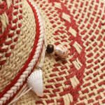 Chapeau Cowboy paille beige rouge coquillages (6)