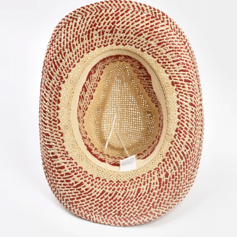 Chapeau Cowboy paille beige rouge coquillages (7)