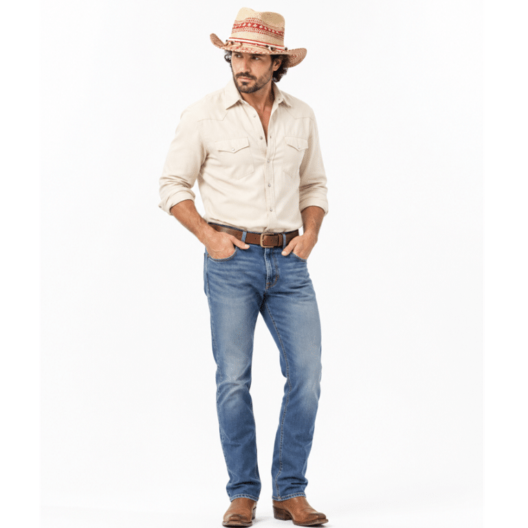 Chapeau Cowboy paille beige rouge coquillages (8)