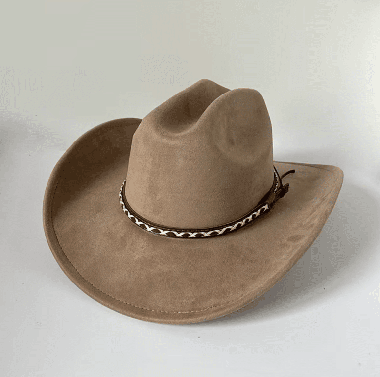 Chapeau cowboy beige style western avec bandeau tressé (2)