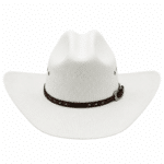 Chapeau cowboy blanc aspect paille tressée bandeau marron (2)
