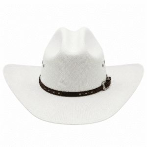 Chapeau cowboy blanc fibre végétale tressée bandeau marron