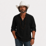 Chapeau cowboy blanc aspect paille tressée bandeau marron (3)