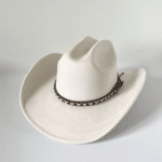 Chapeau cowboy blanc style western avec bandeau tressé (1)