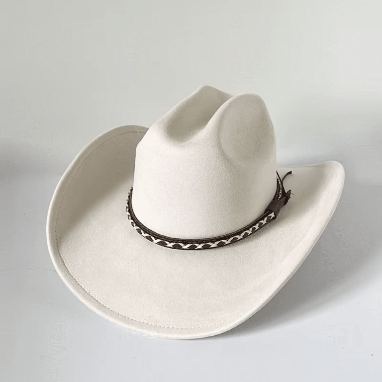 Chapeau cowboy blanc style western avec bandeau tressé (1)