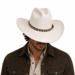 Chapeau cowboy blanc style western avec bandeau tressé (2)