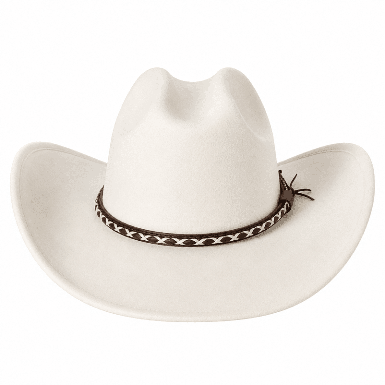 Chapeau cowboy blanc style western avec bandeau tressé (3)
