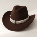 Chapeau cowboy en feutre bandeau tête de taureau (1)