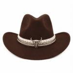 Chapeau cowboy en feutre bandeau tête de taureau