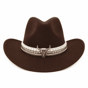 Chapeau cowboy en feutre bandeau tête de taureau