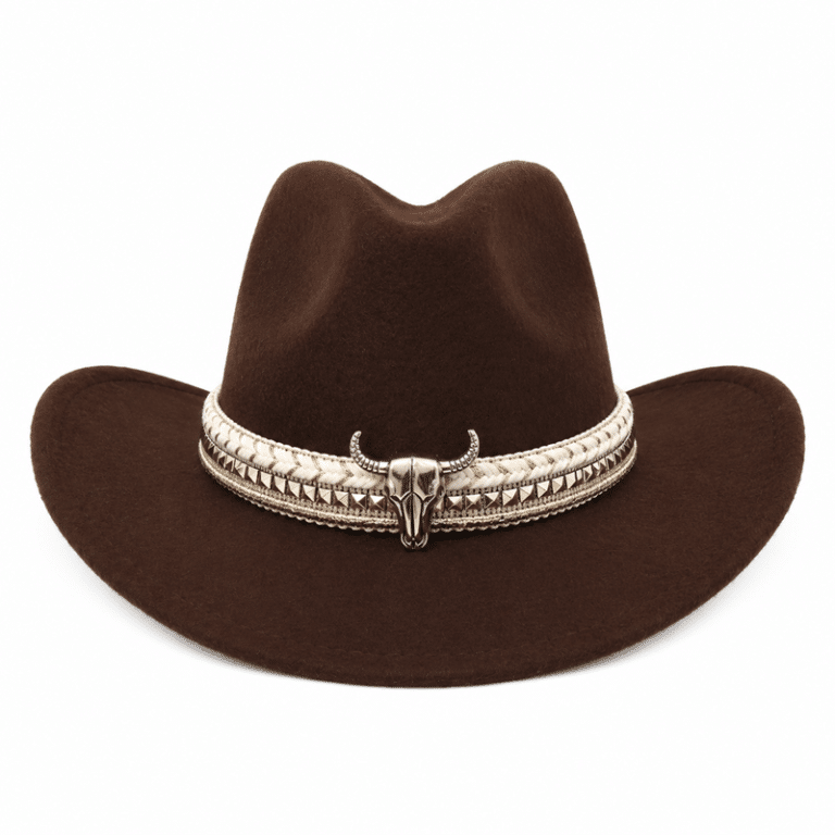 Chapeau cowboy en feutre bandeau tête de taureau (4)