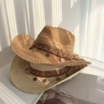 Chapeau cowboy en paille tressée avec bandeau western vintage (3)