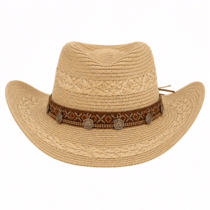Chapeau cowboy en paille tressée avec bandeau western vintage