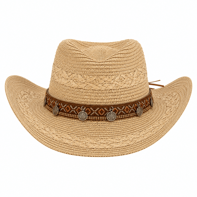 Chapeau cowboy en paille tressée avec bandeau western vintage (7)