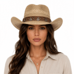 Chapeau cowboy en paille tressée avec bandeau western vintage (8)