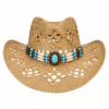 Chapeau cowboy fibres naturelles ajourées bandeau turquoise western