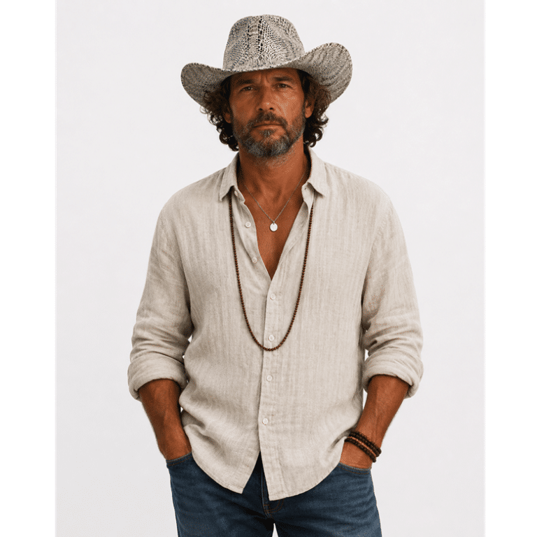 Chapeau cowboy imprimé serpent blanc style western (3)
