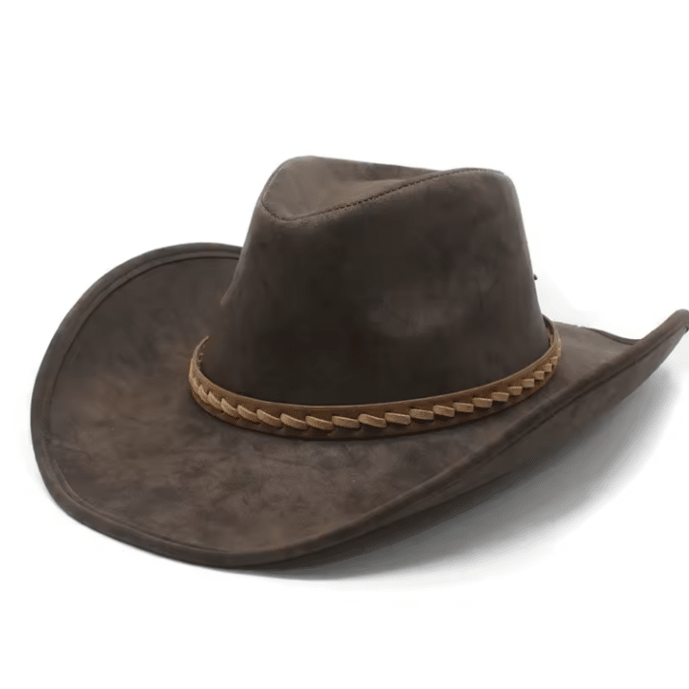 Chapeau cowboy marron aventurier à bandeau tressé western (1)