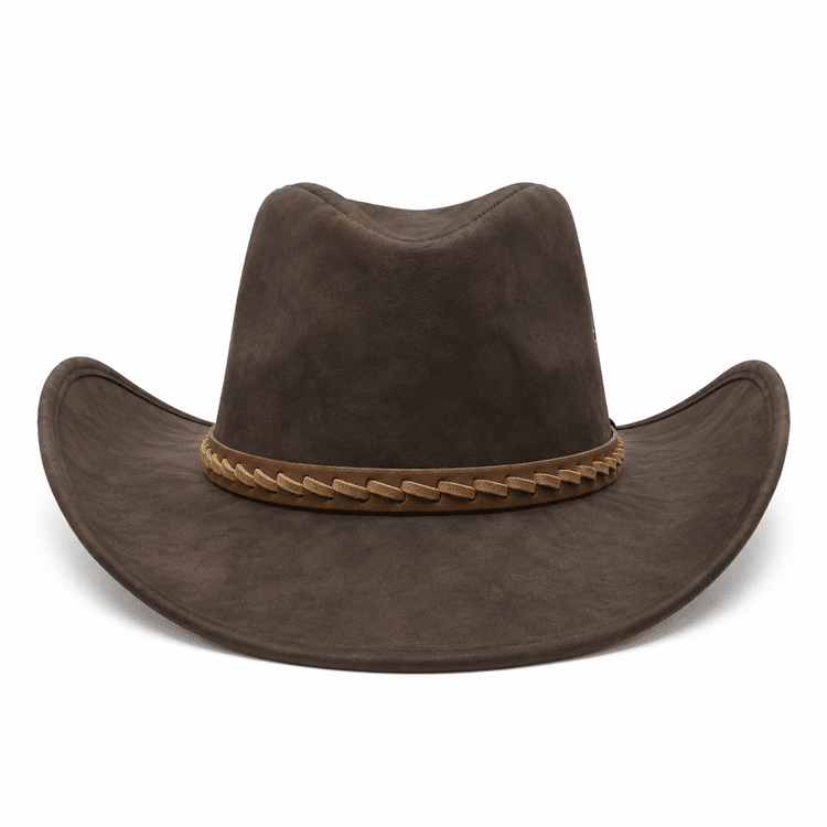 Chapeau cowboy marron aventurier à bandeau tressé western (4)