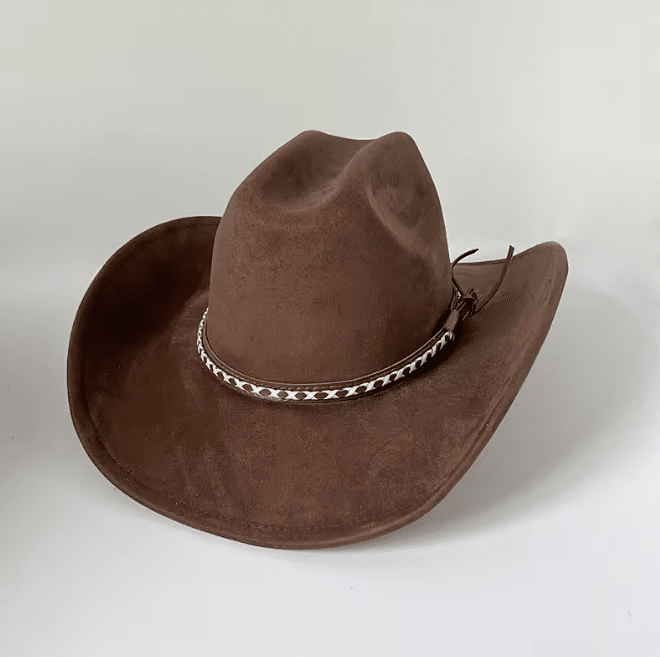 Chapeau cowboy marron western avec bandeau tressé (1)