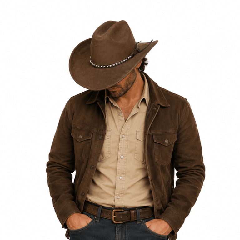 Chapeau cowboy marron western avec bandeau tressé (2)
